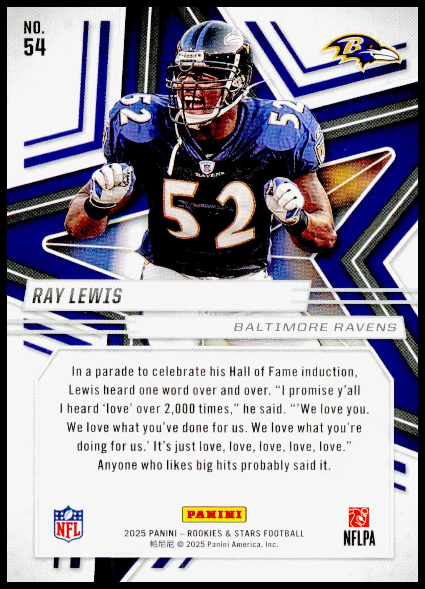 2025 Panini Rookies & Stars Ray Lewis Card Baltimore Ravens #54
