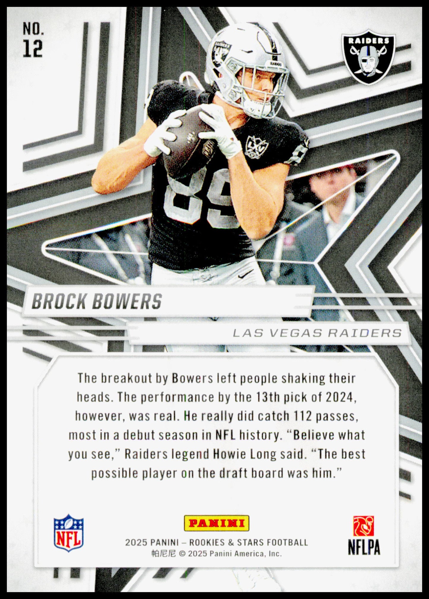 2025 Panini Rookies & Stars Brock Bowers Card Las Vegas Raiders #12