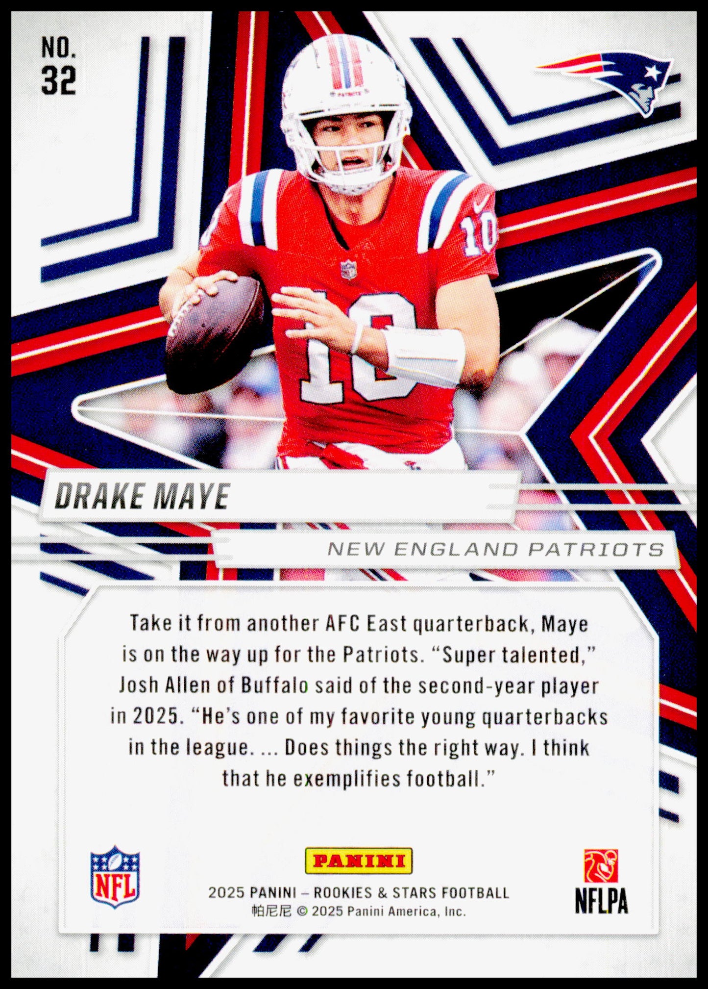 2025 Panini Rookies & Stars Drake Maye Card New England Patriots #32