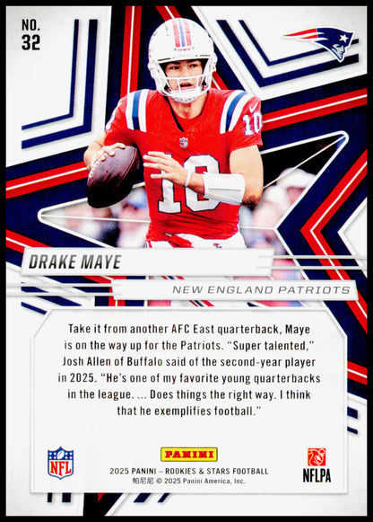 2025 Panini Rookies & Stars Drake Maye Card New England Patriots #32