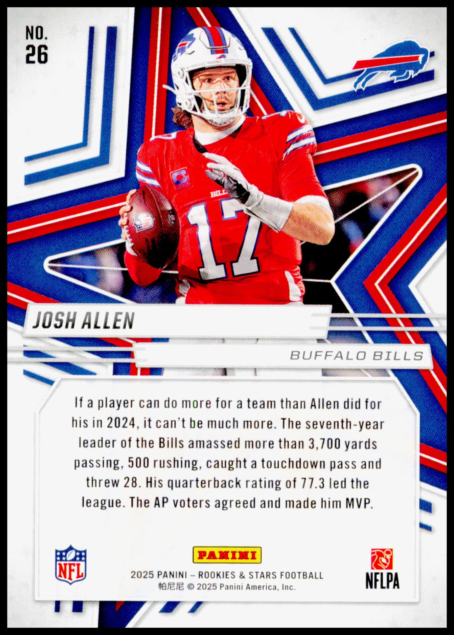 2025 Panini Rookies & Stars Josh Allen Card Buffalo Bills #26