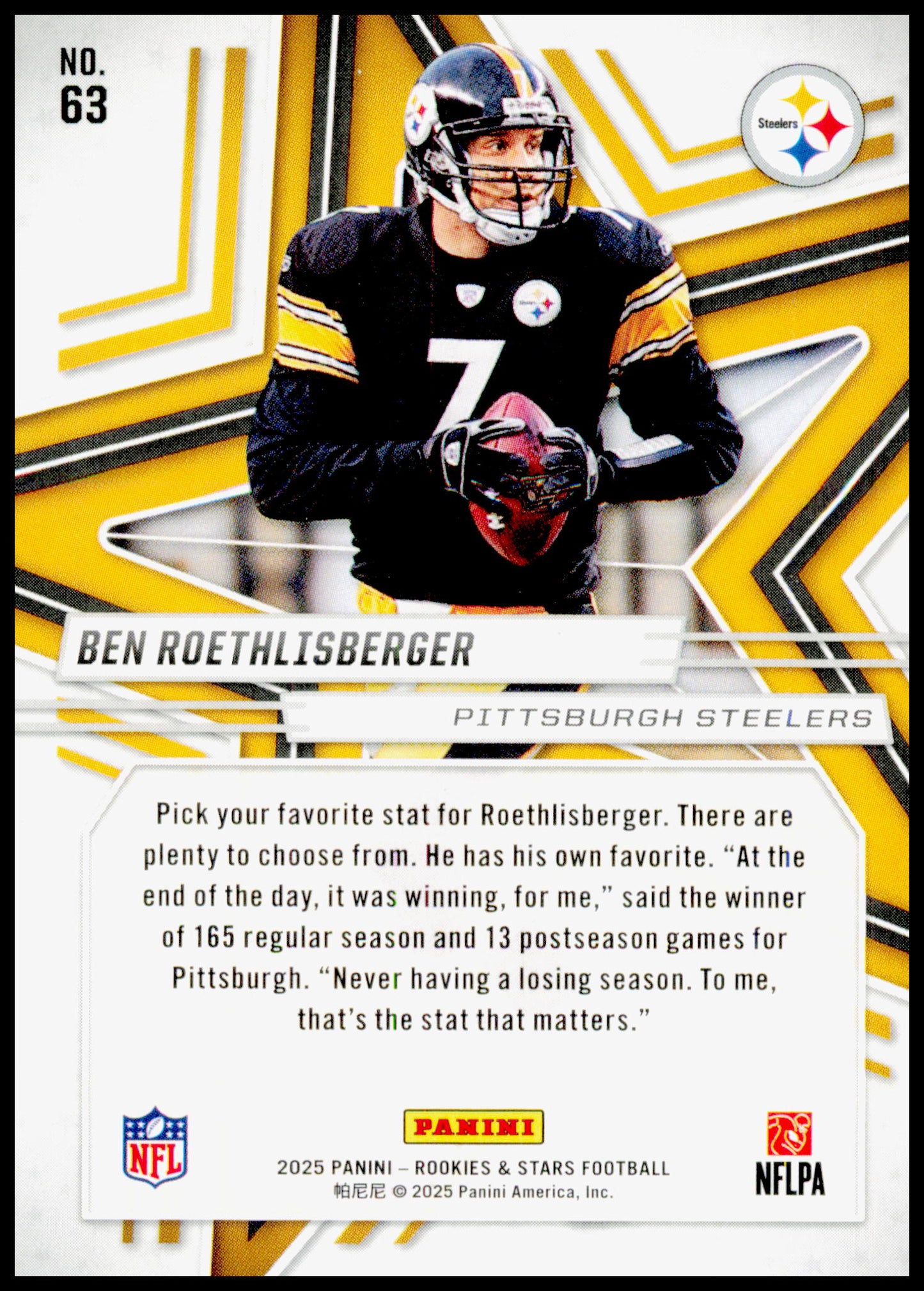 2025 Panini Rookies & Stars Ben Roethlisberger Card Pittsburgh Steelers #63