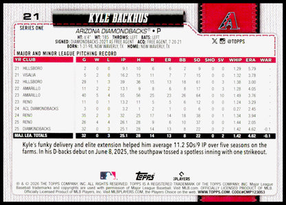 2026 Topps Kyle Backhus Card RC Arizona Diamondbacks #21