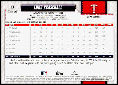 2026 Topps Luke Keaschall Card Minnesota Twins #3