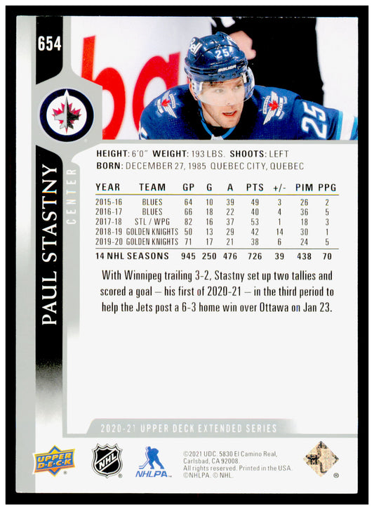2020-21 Upper Deck Paul Stastny Card French Winnipeg Jets #654