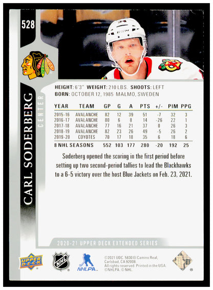 2020-21 Upper Deck Carl Soderberg Card French Chicago Blackhawks #528