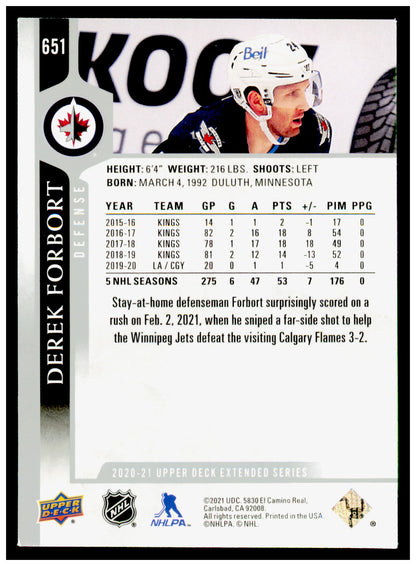 2020-21 Upper Deck Derek Forbort Card French Winnipeg Jets #651