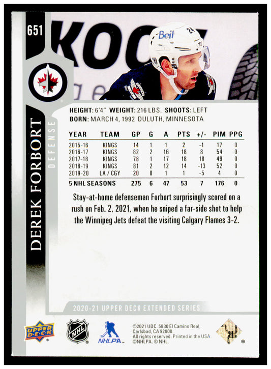 2020-21 Upper Deck Derek Forbort Card French Winnipeg Jets #651
