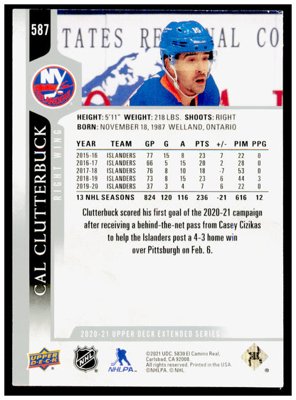 2020-21 Upper Deck Cal Clutterbuck Card New York Islanders #587