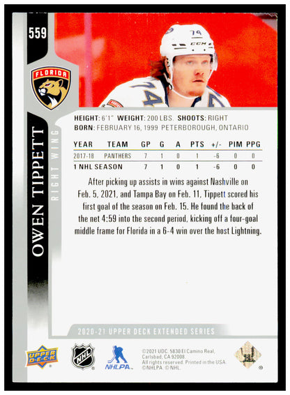 2020-21 Upper Deck Owen Tippett Card Florida Panthers #559
