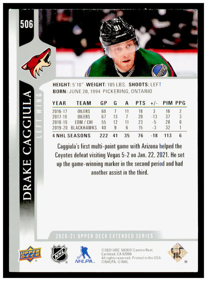 2020-21 Upper Deck Drake Caggiula Card French Arizona Coyotes #506