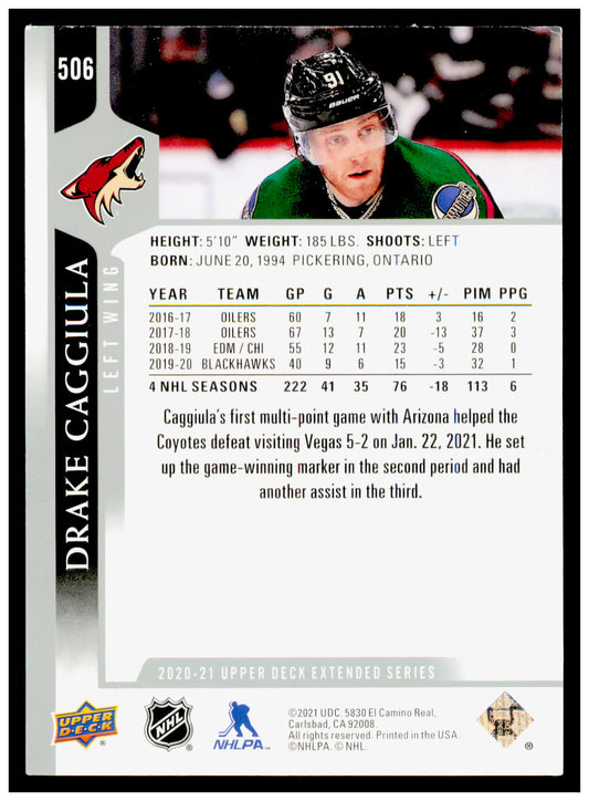 2020-21 Upper Deck Drake Caggiula Card French Arizona Coyotes #506