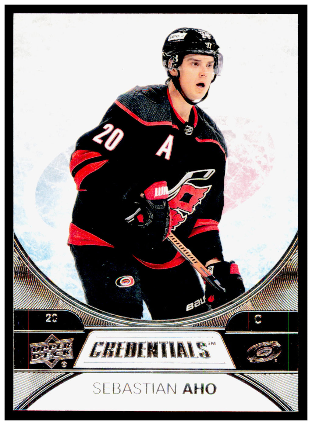 2021-22 Upper Deck Credentials Sebastian Aho Card Carolina Hurricanes #38