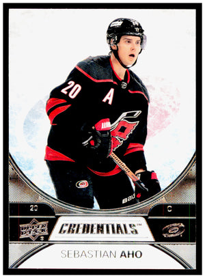 2021-22 Upper Deck Credentials Sebastian Aho Card Carolina Hurricanes #38