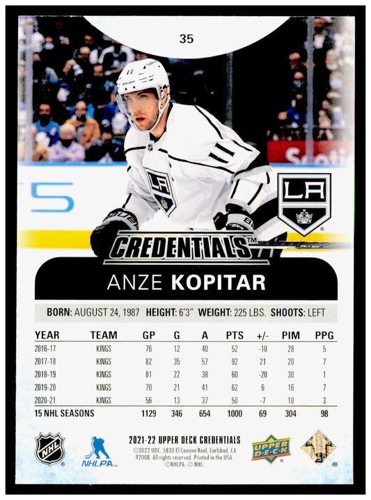 2021-22 Upper Deck Credentials Anze Kopitar Card Los Angeles Kings #35