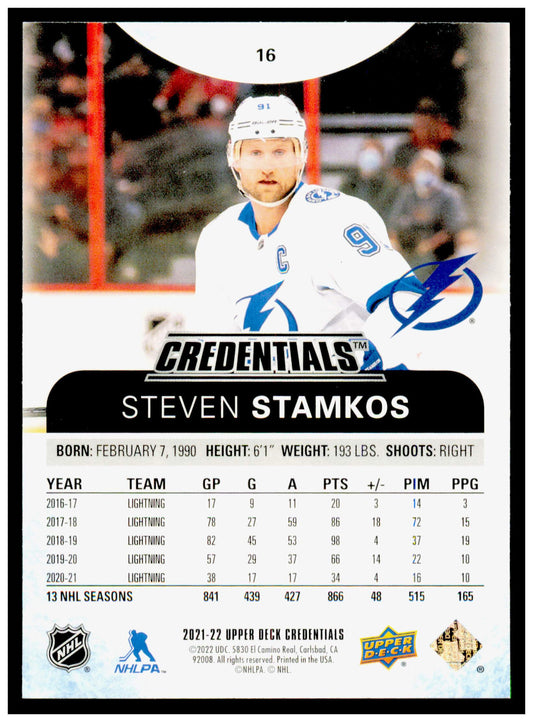2021-22 Upper Deck Credentials Steven Stamkos Card Tampa Bay Lightning #16