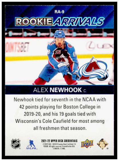 2021-22 Upper Deck Credentials Alex Newhook Card Rookie Arrivals   #RA-9