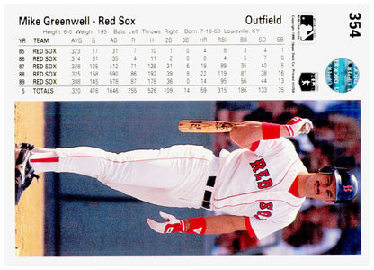 1990 Upper Deck Mike Greenwell Card Boston Red Sox #354