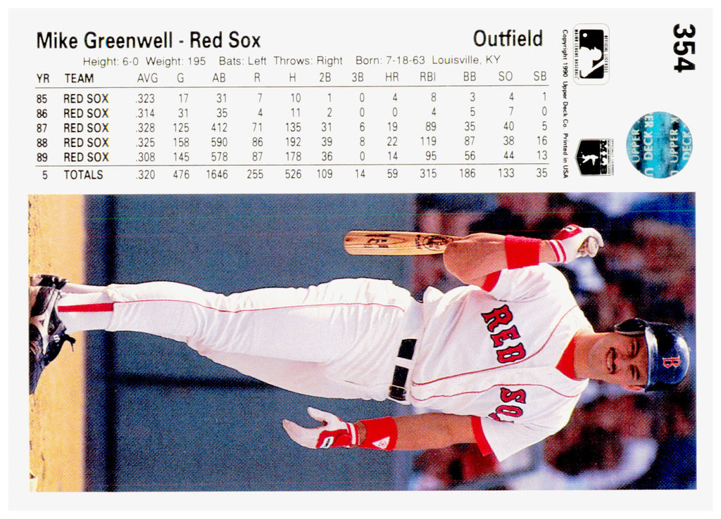 1990 Upper Deck Mike Greenwell Card Boston Red Sox #354