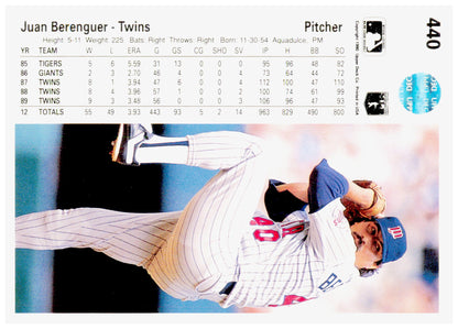 1990 Upper Deck Juan Berenguer Card Minnesota Twins #440