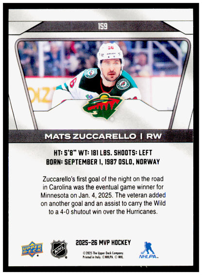 2025-26 Upper Deck MVP Mats Zuccarello Card Minnesota Wild #159