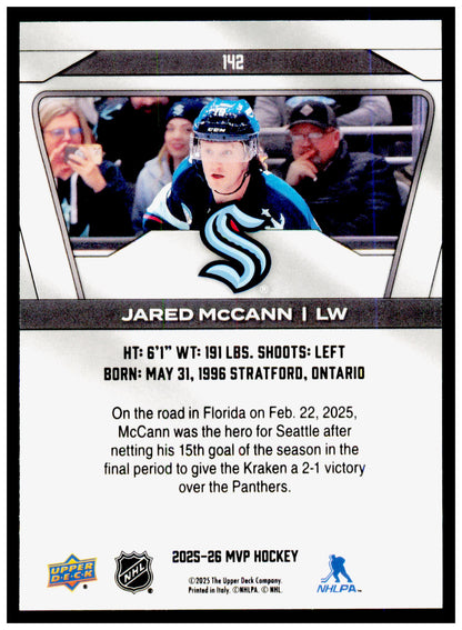 2025-26 Upper Deck MVP Jared McCann Card Seattle Kraken #142