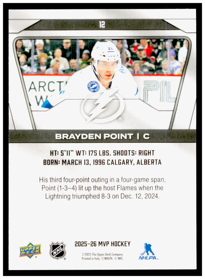 2025-26 Upper Deck MVP Brayden Point Card Tampa Bay Lightning #12