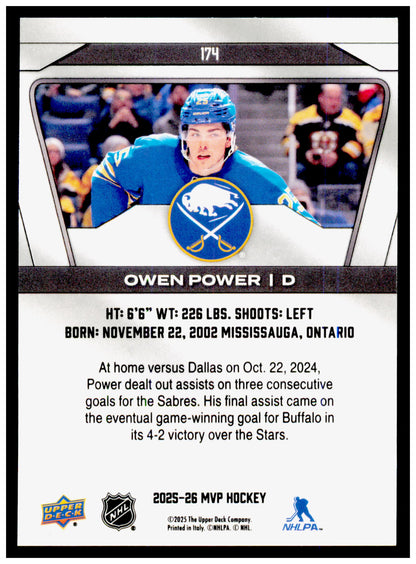 2025-26 Upper Deck MVP Owen Power Card Buffalo Sabres #174
