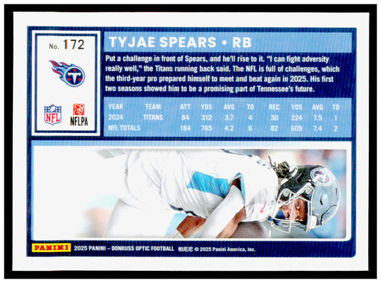 2025 Donruss Optic Tyjae Spears Card Tennessee Titans #172