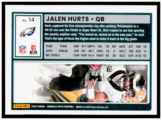 2025 Donruss Optic Jalen Hurts Card Philadelphia Eagles #16