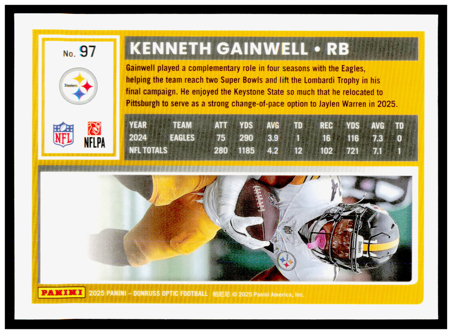 2025 Donruss Optic Kenneth Gainwell Card Pittsburgh Steelers #97