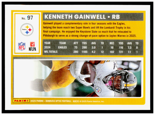 2025 Donruss Optic Kenneth Gainwell Card Pittsburgh Steelers #97