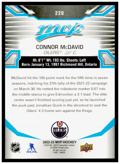 2022-23 Upper Deck MVP Connor McDavid Card Edmonton Oilers #220