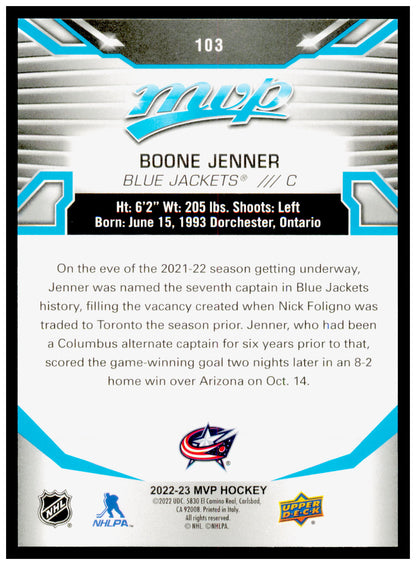 2022-23 Upper Deck MVP Boone Jenner Card Columbus Blue Jackets #103