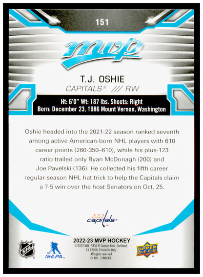 2022-23 Upper Deck MVP T.J. Oshie Card Washington Capitals #151