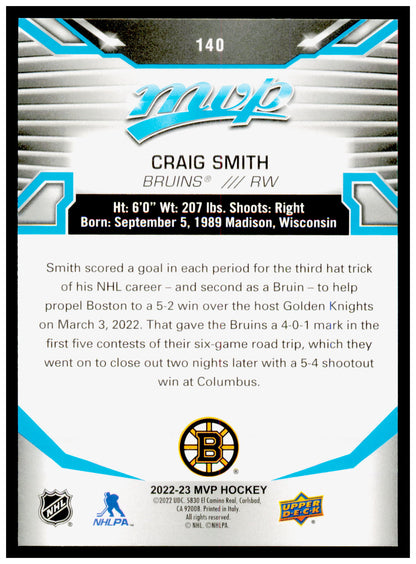 2022-23 Upper Deck MVP Craig Smith Card Boston Bruins #140
