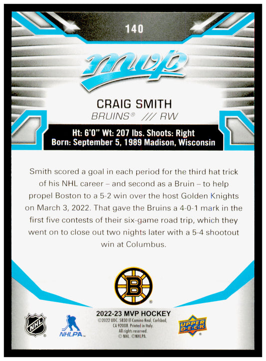 2022-23 Upper Deck MVP Craig Smith Card Boston Bruins #140