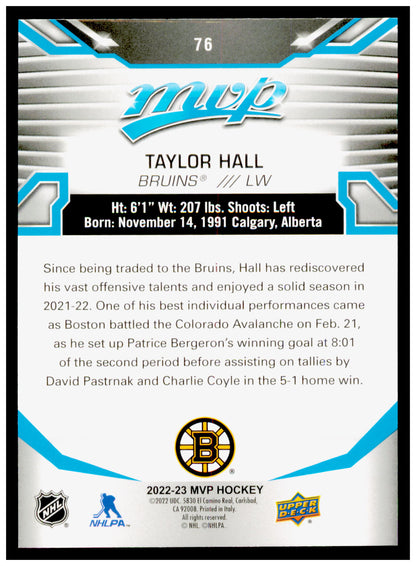 2022-23 Upper Deck MVP Taylor Hall Card Boston Bruins #76