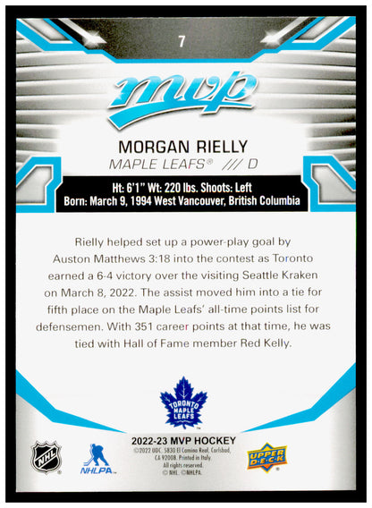 2022-23 Upper Deck MVP Morgan Rielly Card Toronto Maple Leafs #7