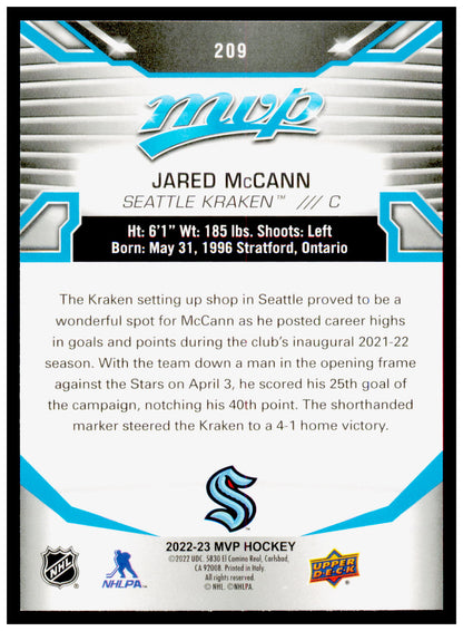 2022-23 Upper Deck MVP Jared McCann Card Seattle Kraken #209