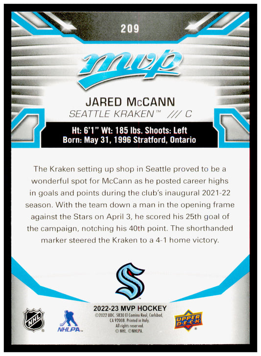 2022-23 Upper Deck MVP Jared McCann Card Seattle Kraken #209