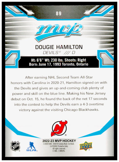 2022-23 Upper Deck MVP Dougie Hamilton Card New Jersey Devils #89