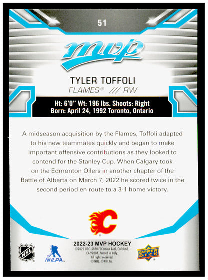 2022-23 Upper Deck MVP Tyler Toffoli Card Calgary Flames #51