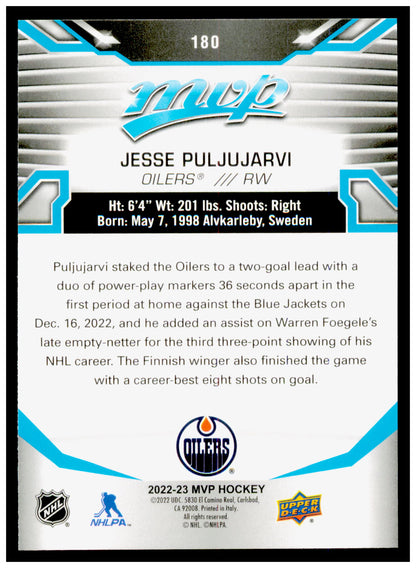 2022-23 Upper Deck MVP Jesse Puljujarvi Card Edmonton Oilers #180