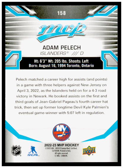 2022-23 Upper Deck MVP Adam Pelech Card New York Islanders #158