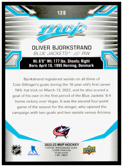 2022-23 Upper Deck MVP Oliver Bjorkstrand Card Columbus Blue Jackets #128