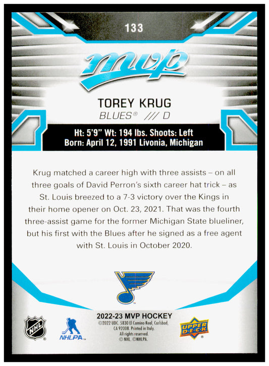 2022-23 Upper Deck MVP Torey Krug Card St. Louis Blues #133