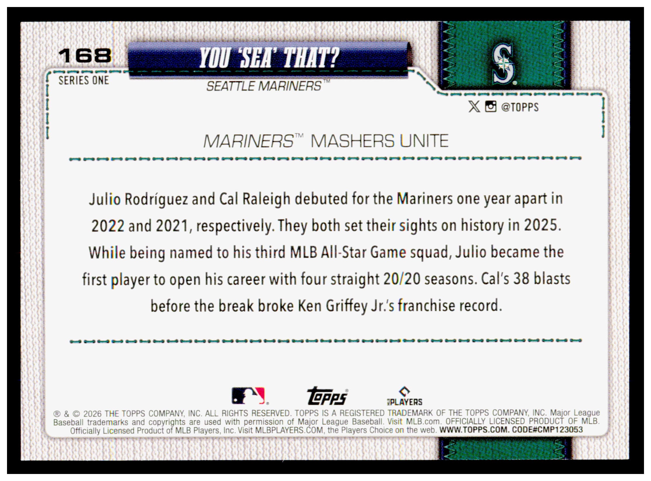 2026 Topps You 'Sea' That? Card Seattle Mariners #168