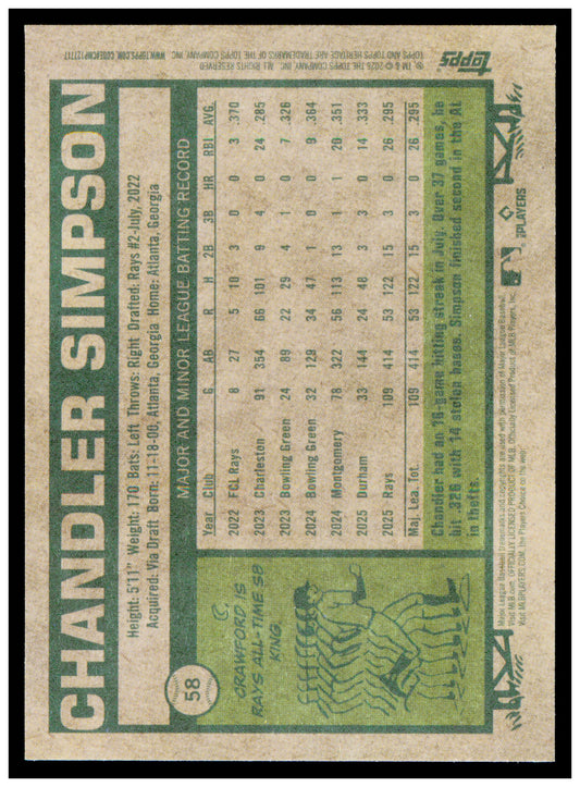 2026 Topps Heritage Chandler Simpson Card Tampa Bay Rays #58