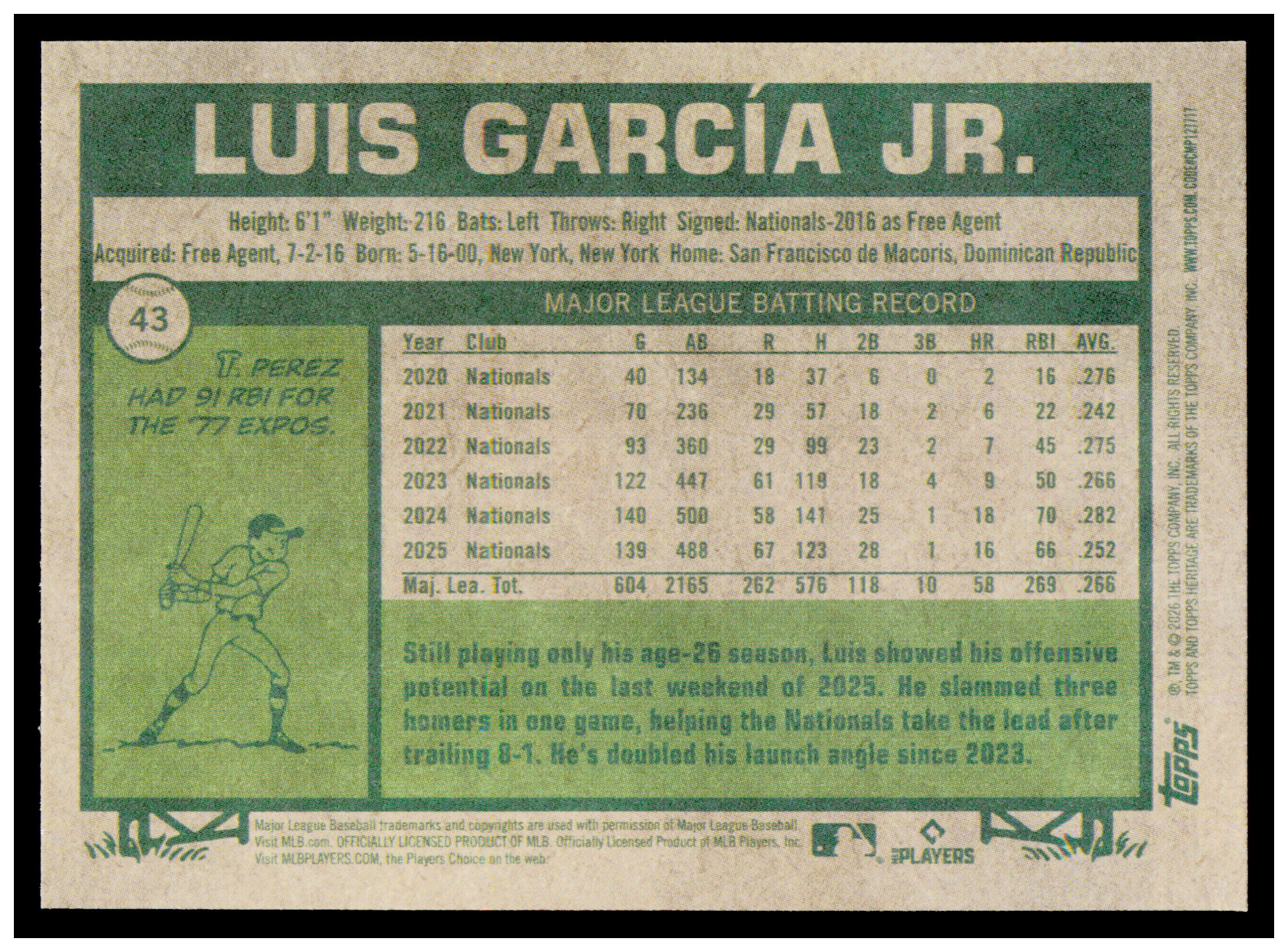 2026 Topps Heritage Luis García Jr. Card Washington Nationals #43